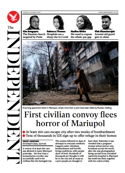 The Independent Newspaper Front Page for 16 March 2022