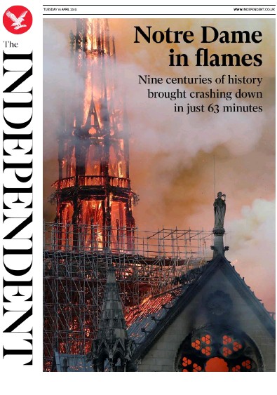 The Independent Newspaper Front Page for 16 April 2019