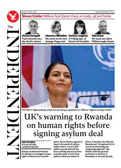 The Independent Newspaper Front Page for 16 April 2022