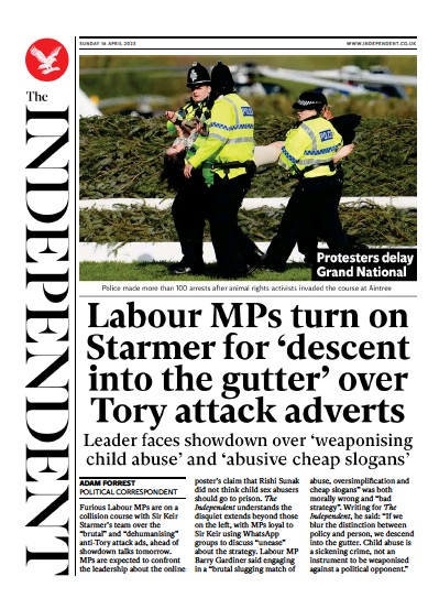 The Independent (UK) Newspaper Front Page for 16 April 2023