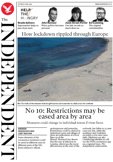 The Independent Newspaper Front Page for 16 May 2020