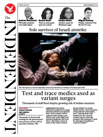 The Independent Newspaper Front Page for 16 May 2021