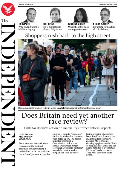 The Independent Newspaper Front Page for 16 June 2020