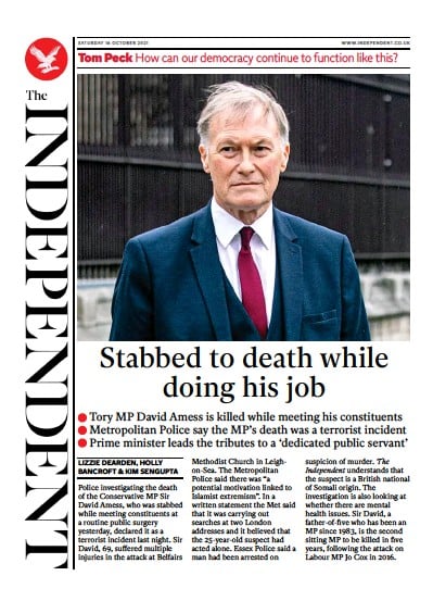 The Independent (UK) Newspaper Front Page for 17 October 2021