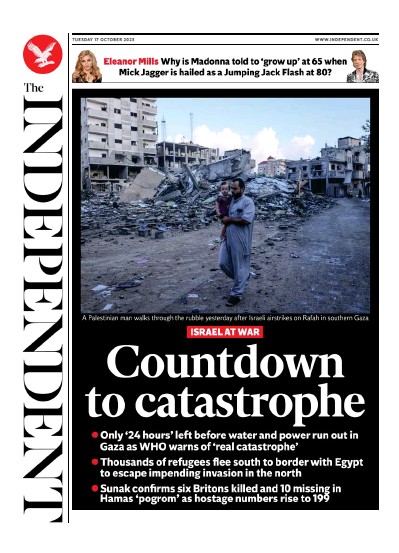 The Independent (UK) Newspaper Front Page for 17 October 2023