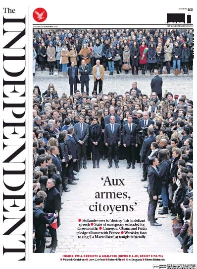 The Independent Newspaper Front Page for 17 November 2015