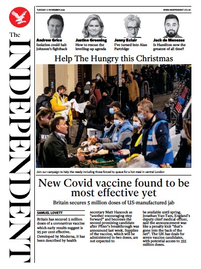 The Independent Newspaper Front Page for 17 November 2020