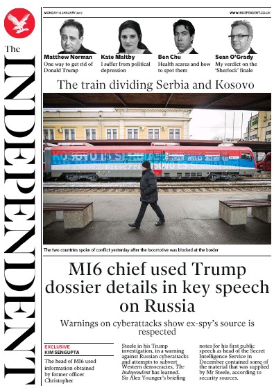 The Independent Newspaper Front Page for 17 January 2017
