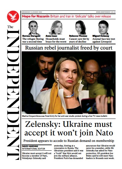 The Independent Newspaper Front Page for 17 March 2022