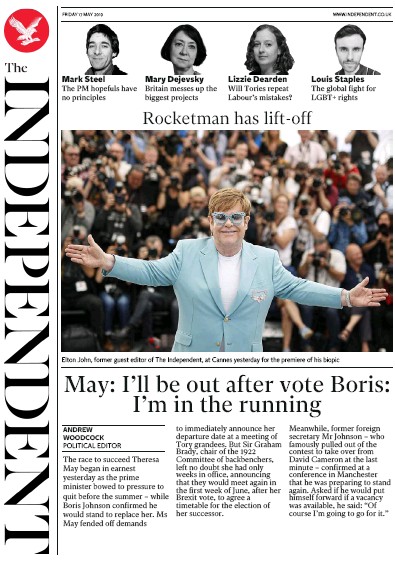The Independent (UK) Newspaper Front Page for 17 May 2019