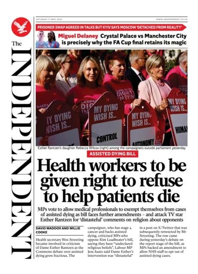 The Independent (UK) Newspaper Front Page for 17 May 2025