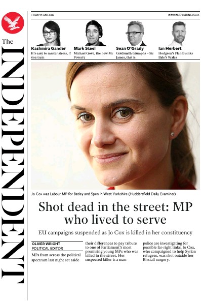The Independent Newspaper Front Page for 17 June 2016