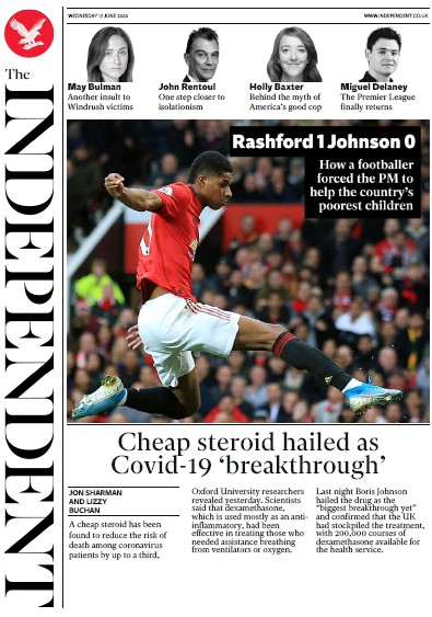 The Independent Newspaper Front Page for 17 June 2020