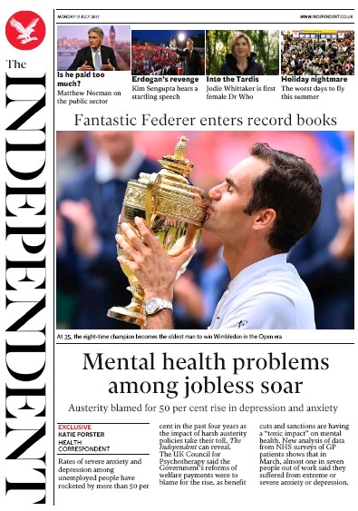 The Independent Newspaper Front Page for 17 July 2017