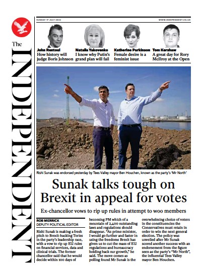 The Independent Newspaper Front Page for 17 July 2022