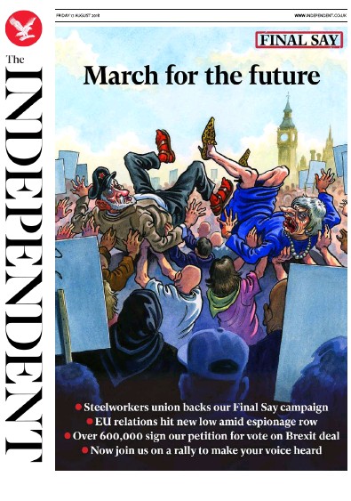 The Independent (UK) Newspaper Front Page for 17 August 2018