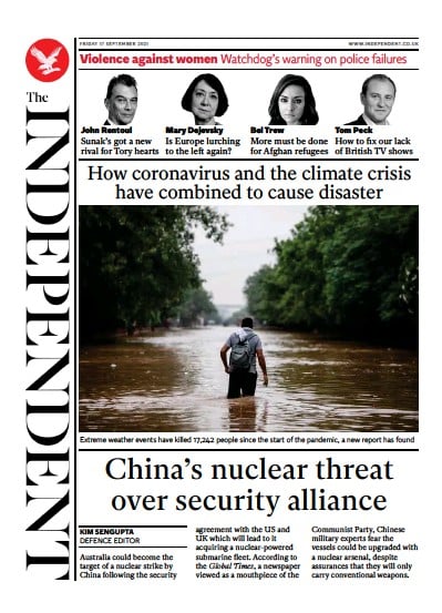 The Independent (UK) Newspaper Front Page for 17 September 2021