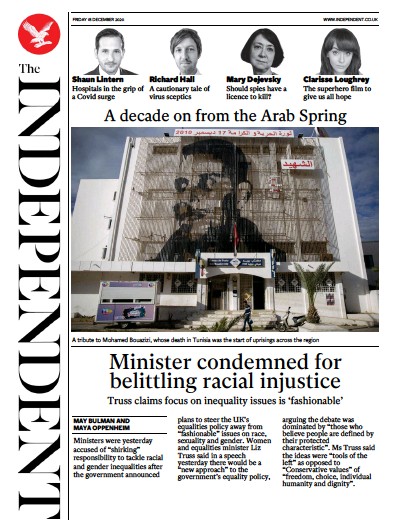 The Independent Newspaper Front Page for 18 December 2020