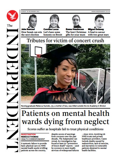 The Independent Newspaper Front Page for 18 December 2022
