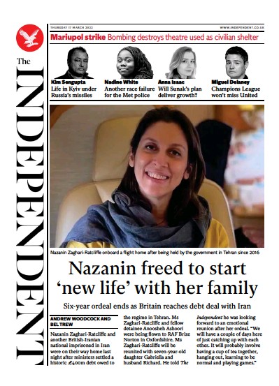 The Independent Newspaper Front Page for 18 March 2022