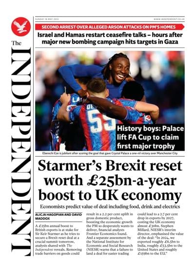The Independent (UK) Newspaper Front Page for 18 May 2025