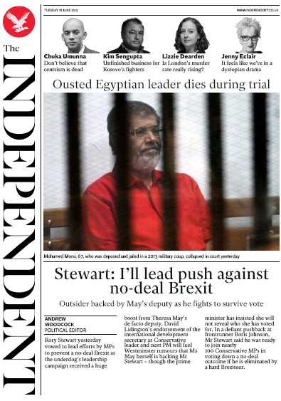 The Independent Newspaper Front Page for 18 June 2019