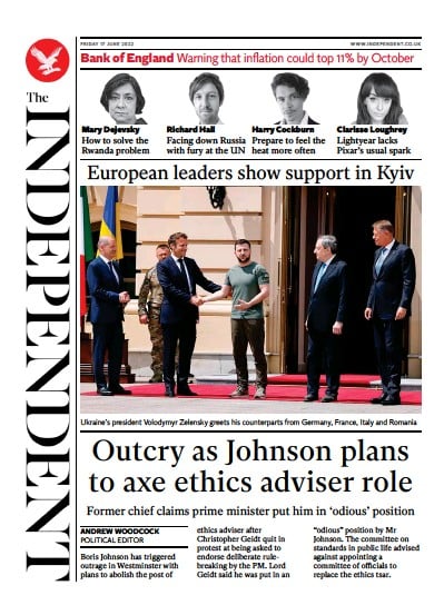 The Independent (UK) Newspaper Front Page for 18 June 2022