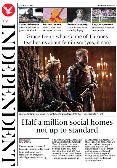 The Independent Newspaper Front Page for 18 July 2017