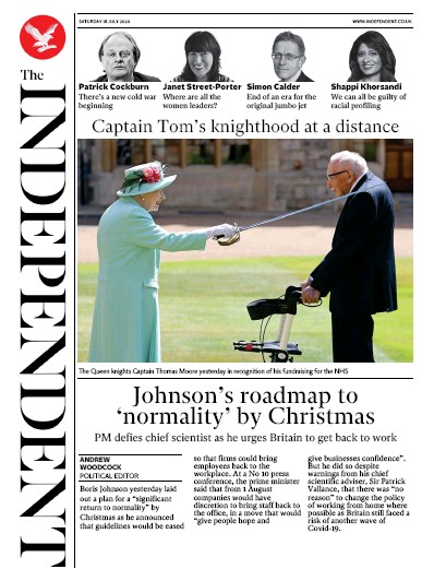 The Independent Newspaper Front Page for 18 July 2020