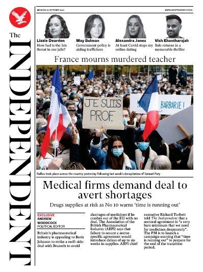 The Independent Newspaper Front Page for 19 October 2020