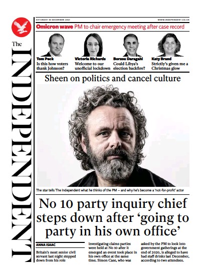 The Independent (UK) Newspaper Front Page for 19 December 2021