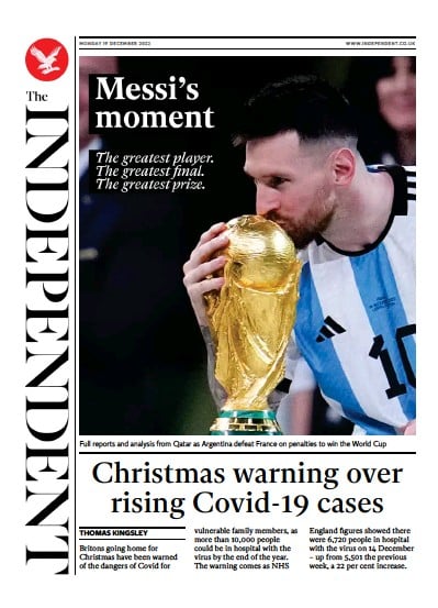 The Independent Newspaper Front Page for 19 December 2022