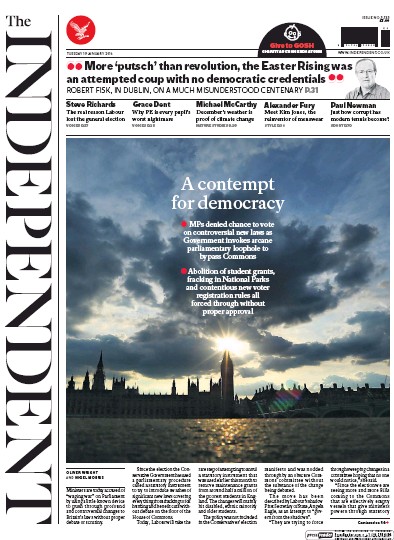 The Independent Newspaper Front Page for 19 January 2016