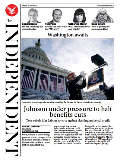 The Independent Newspaper Front Page for 19 January 2021