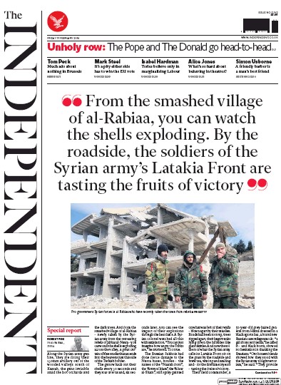 The Independent Newspaper Front Page for 19 February 2016