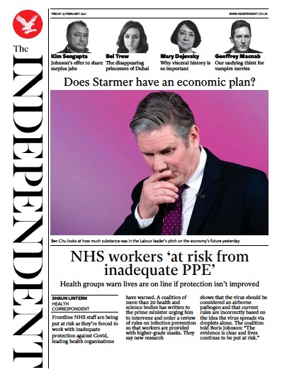 The Independent Newspaper Front Page for 19 February 2021