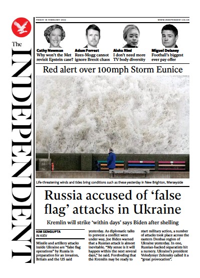 The Independent Newspaper Front Page for 19 February 2022