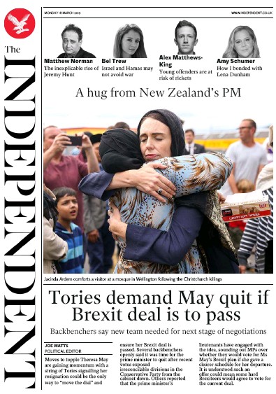 The Independent Newspaper Front Page for 19 March 2019