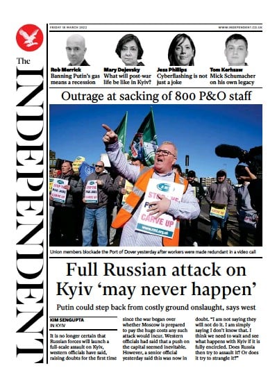 The Independent (UK) Newspaper Front Page for 19 March 2022