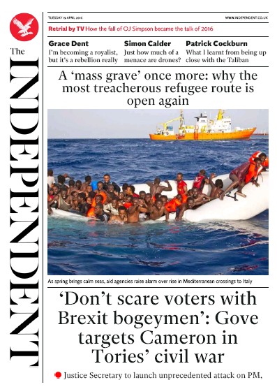 The Independent Newspaper Front Page for 19 April 2016