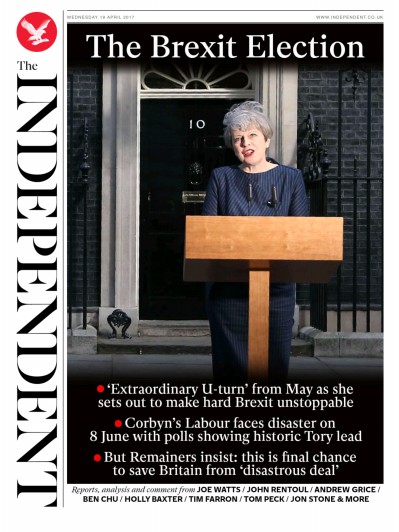 The Independent Newspaper Front Page for 19 April 2017