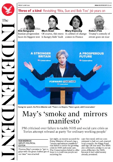 The Independent (UK) Newspaper Front Page for 19 May 2017
