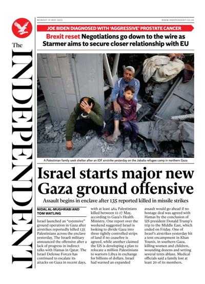 The Independent (UK) Newspaper Front Page for 19 May 2025