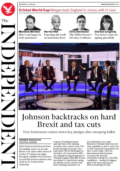 The Independent Newspaper Front Page for 19 June 2019