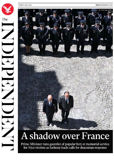 The Independent Newspaper Front Page for 19 July 2016