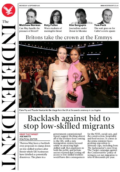 The Independent Newspaper Front Page for 19 September 2018