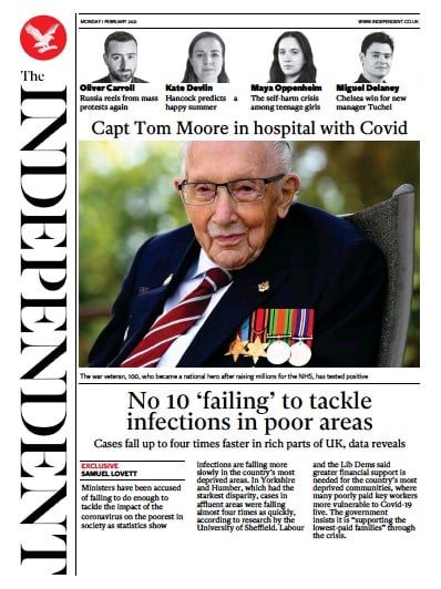 The Independent (UK) Newspaper Front Page for 1 February 2021