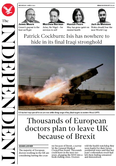 The Independent Newspaper Front Page for 1 March 2017
