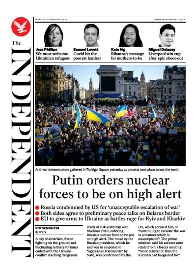 The Independent Newspaper Front Page for 1 March 2022