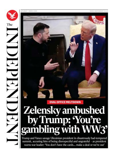 The Independent (UK) Newspaper Front Page for 1 March 2025